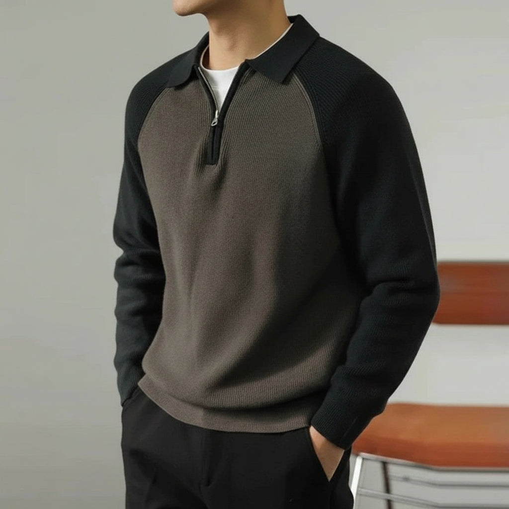 Men's Raglan Sleeve Zip Polo Jumper