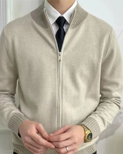 Men's Stand Collar Full Zip Cardigan