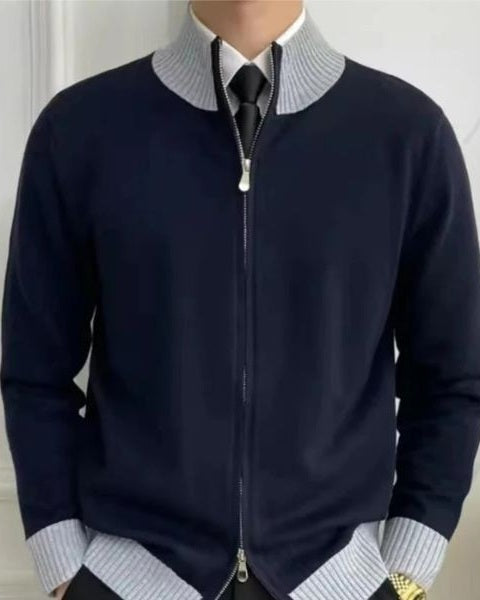 Men's Stand Collar Full Zip Cardigan