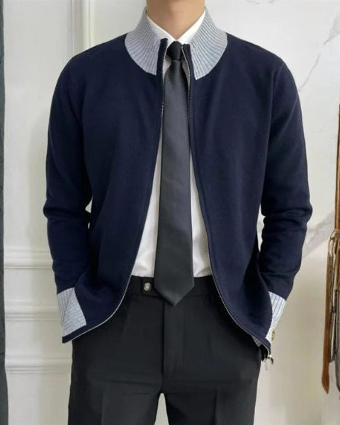 Men's Stand Collar Full Zip Cardigan