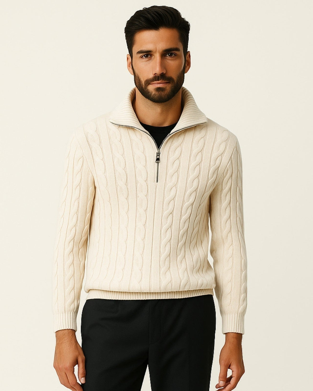 Men's Refined Collar Cable Knit Jumper