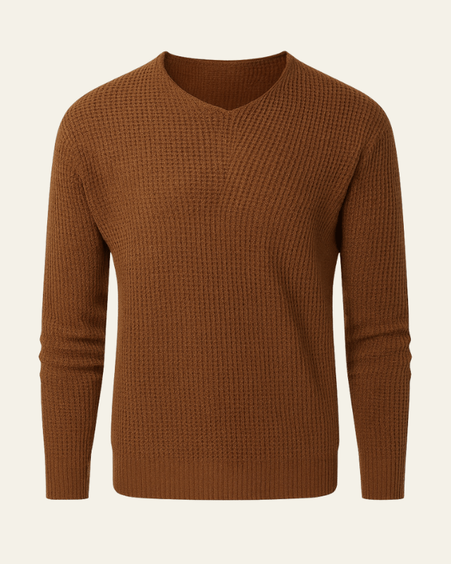 Men's Waffle Knit V-Neck Jumper