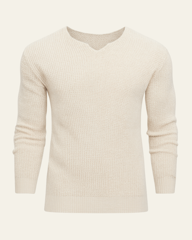 Men's Waffle Knit V-Neck Jumper