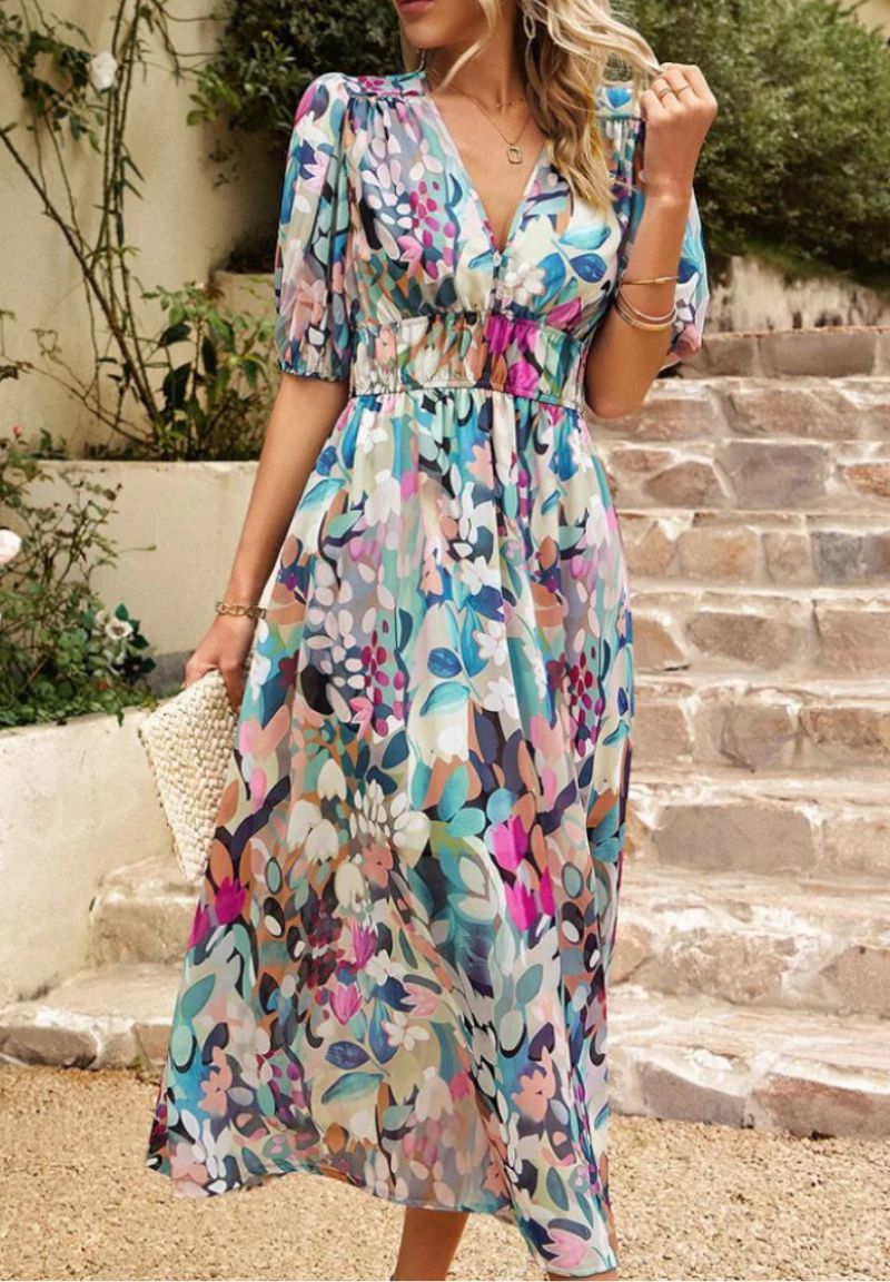 Women's Puff-Sleeve Floral Maxi Dress