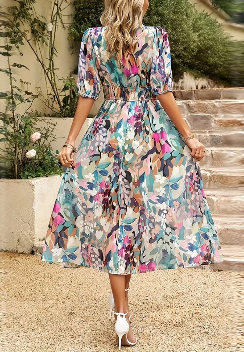 Women's Puff-Sleeve Floral Maxi Dress