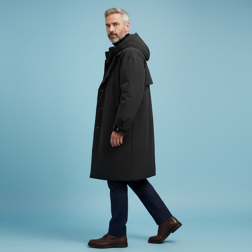 Men's Long Waterproof Hooded Overcoat