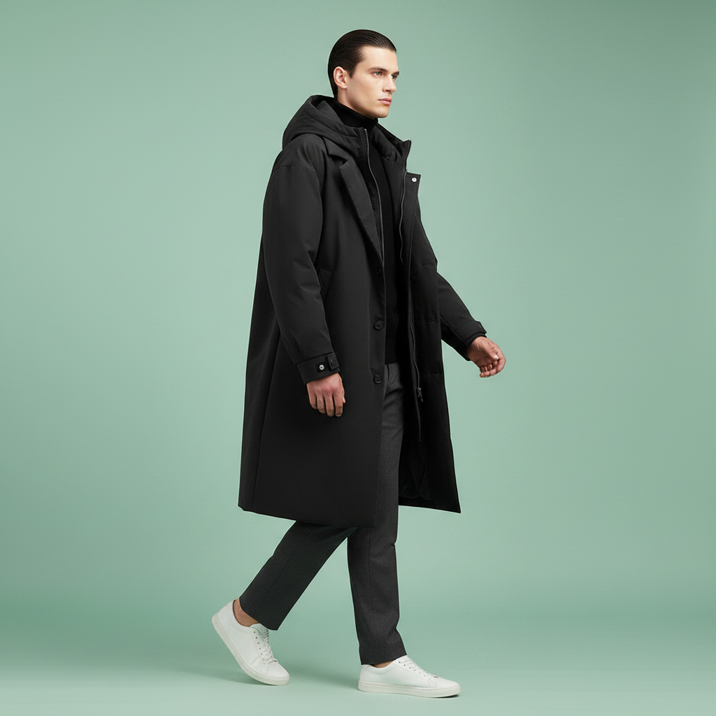 Men's Long Waterproof Hooded Overcoat