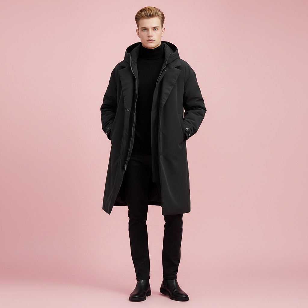 Men's Long Waterproof Hooded Overcoat