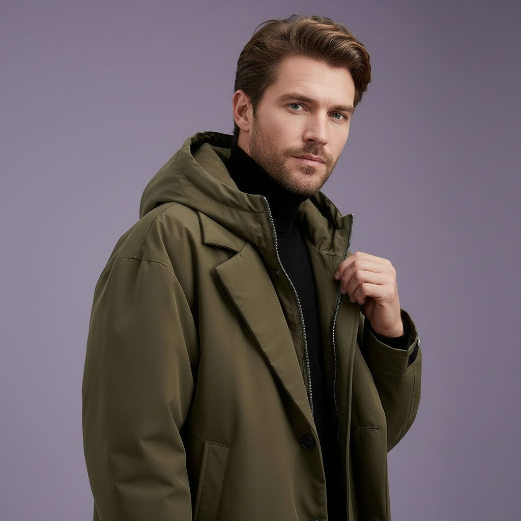 Men's Long Waterproof Hooded Overcoat