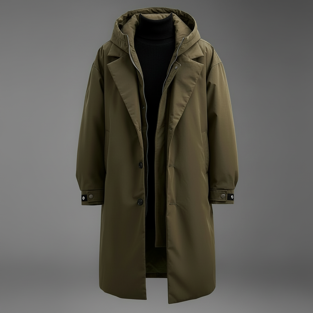 Men's Long Waterproof Hooded Overcoat