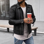 Men's Padded Quilted Leather Biker Jacket