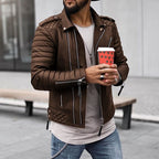 Men's Padded Quilted Leather Biker Jacket