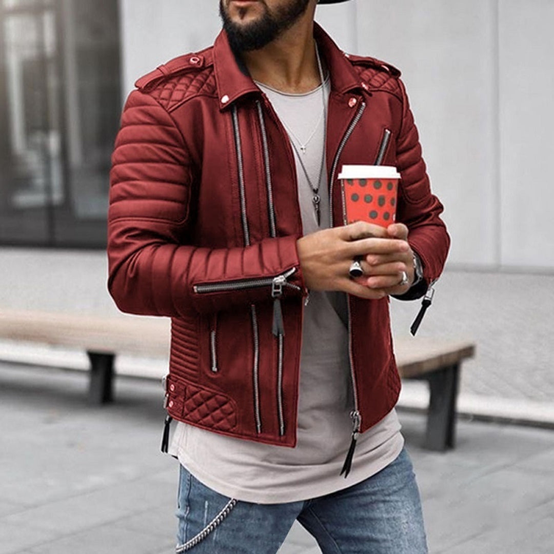 Men's Padded Quilted Leather Biker Jacket