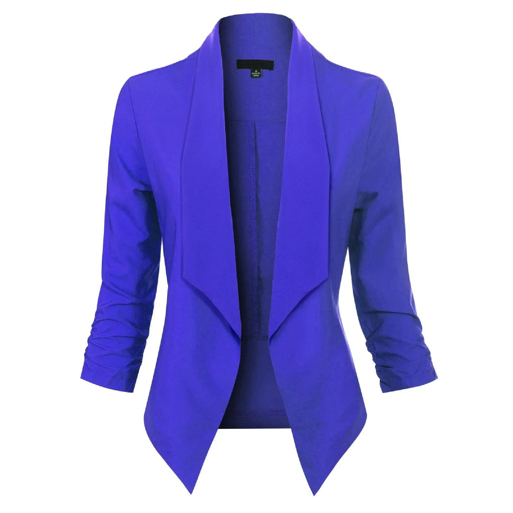 Women's Ruched-Sleeve Open-Front Blazer