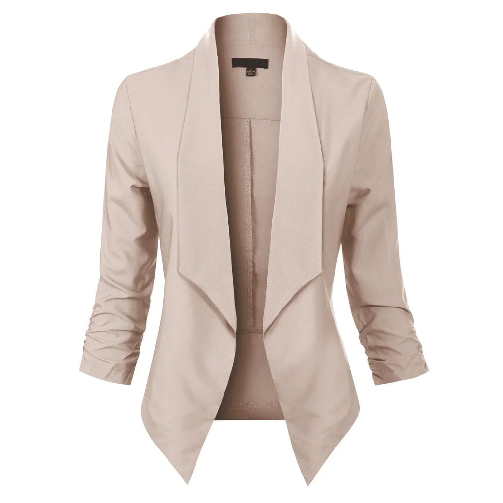 Women's Ruched-Sleeve Open-Front Blazer
