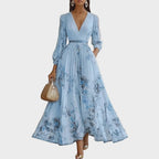 Women's Pleated Ribbon-Tie Maxi Dress
