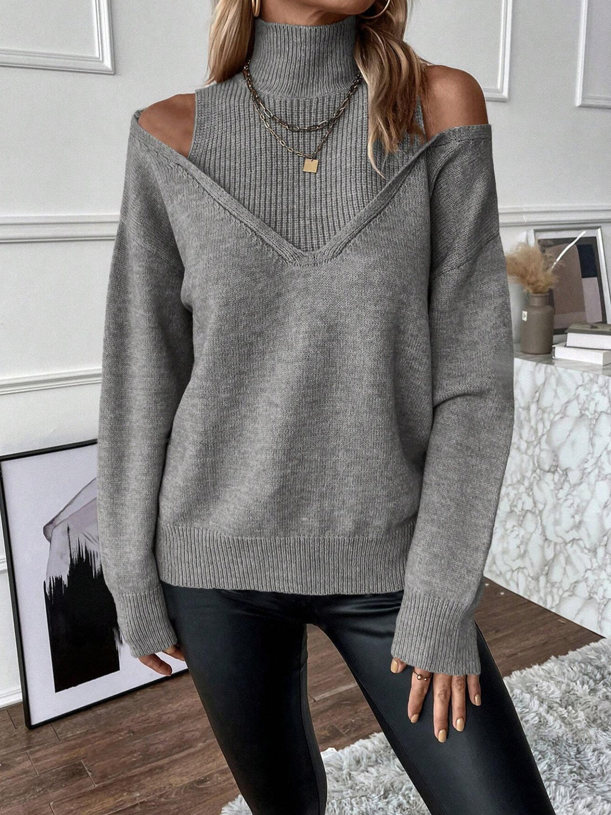Women's Cold-Shoulder Roll Neck Jumper