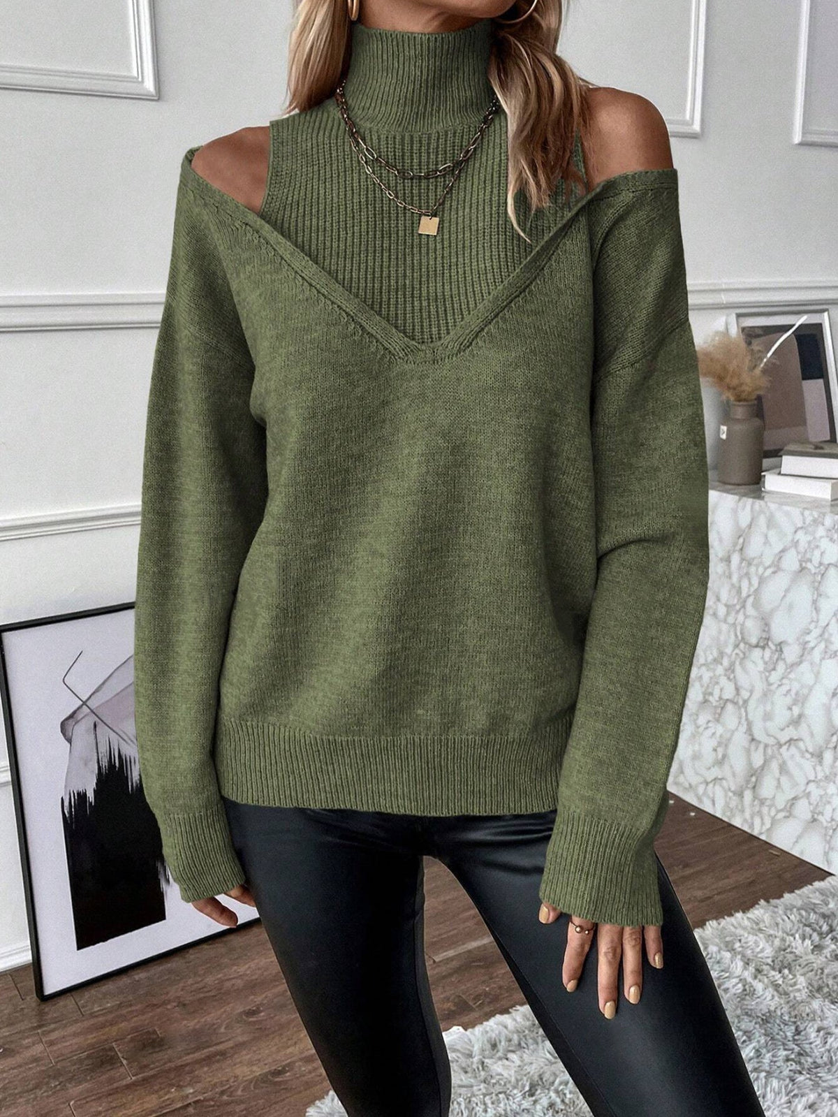 Women's Cold-Shoulder Roll Neck Jumper