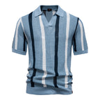 Men's Open Collar Striped Knit Polo