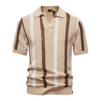 Men's Open Collar Striped Knit Polo