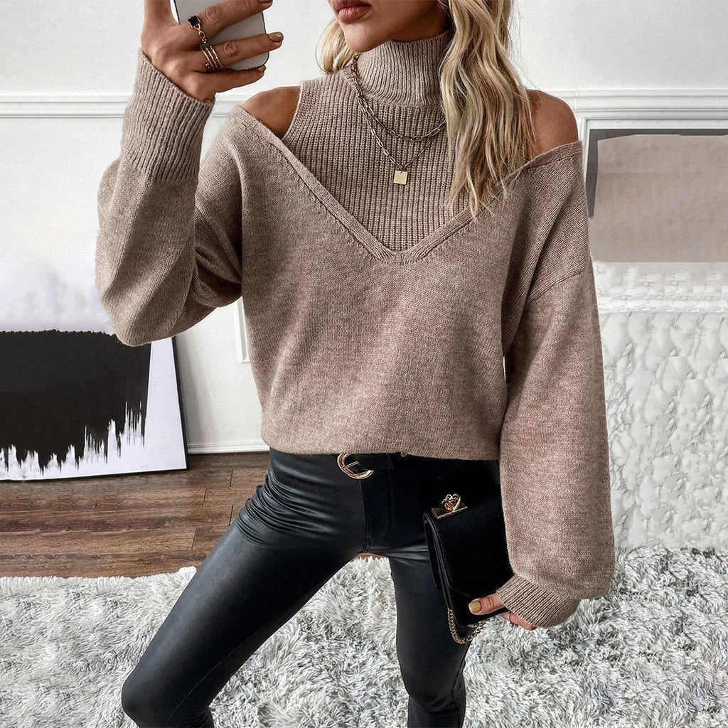 Women's Cold-Shoulder Roll Neck Jumper