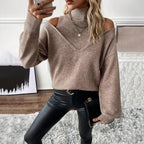 Women's Cold-Shoulder Roll Neck Jumper