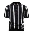 Men's Open Collar Striped Knit Polo