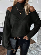 Women's Cold-Shoulder Roll Neck Jumper