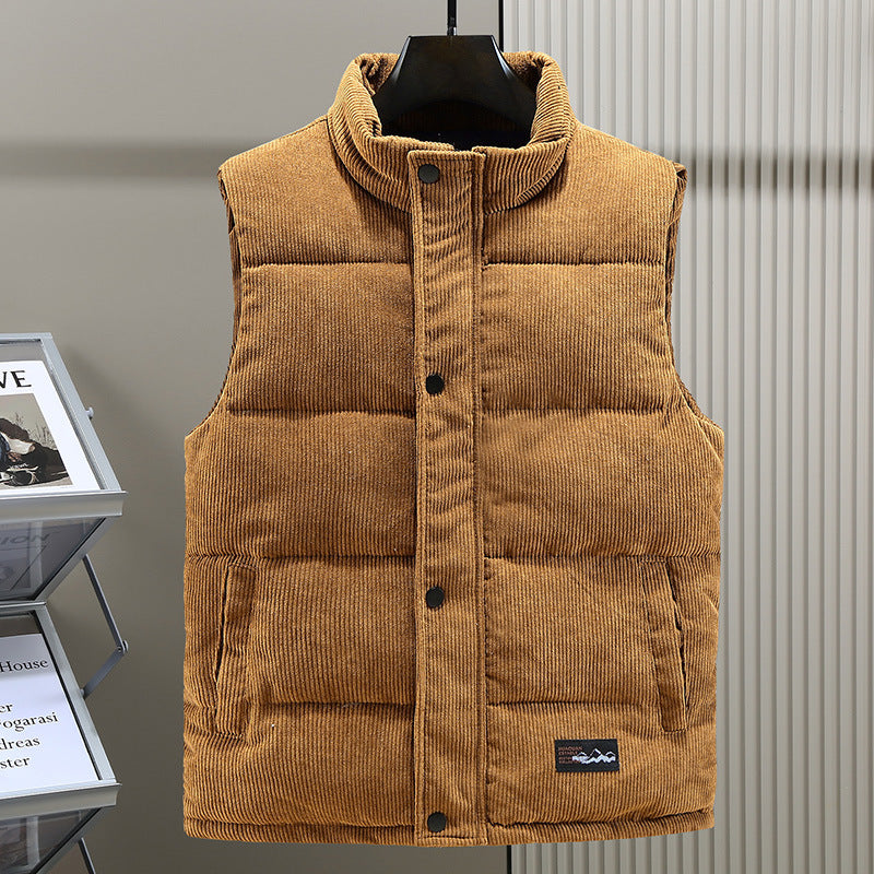 Men's High Collar Padded Corduroy Gilet