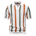 Men's Open Collar Striped Knit Polo