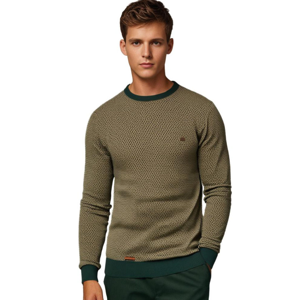 Men's Contrast-Rib Crew Neck Jumper