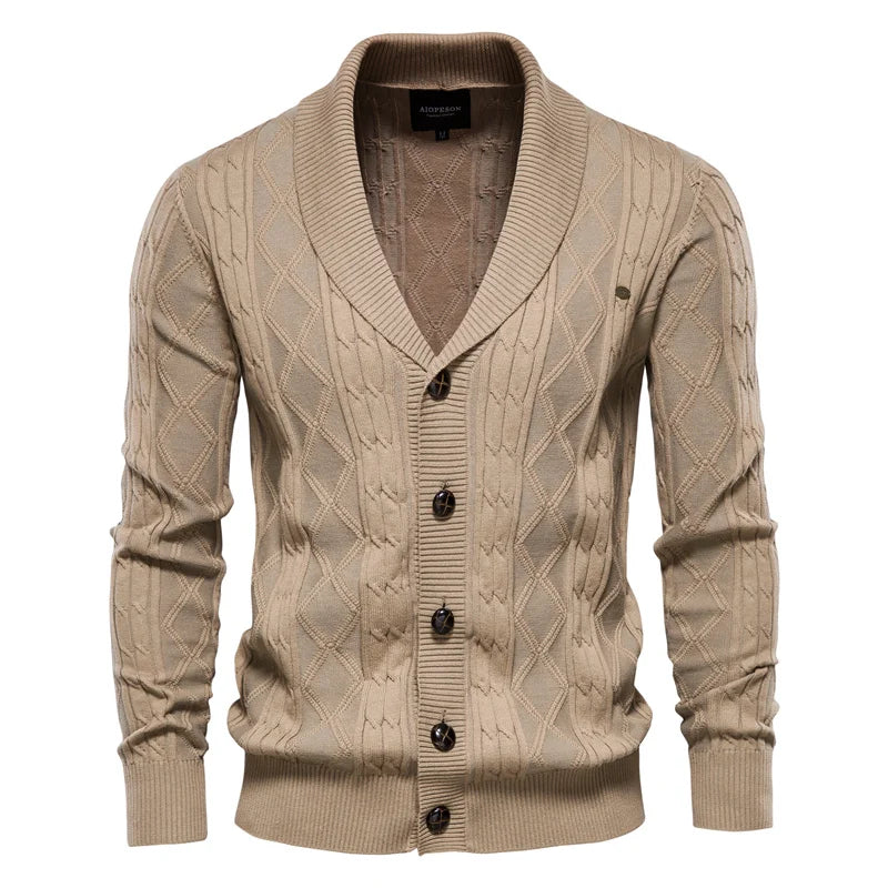 Men's Cable Knit Shawl Collar Cardigan
