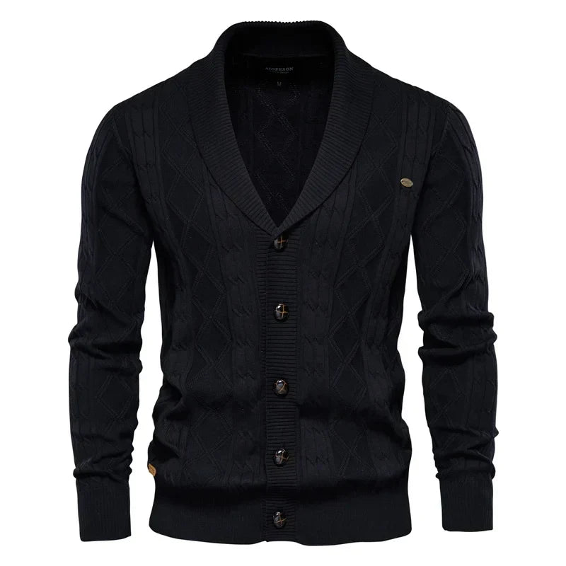 Men's Cable Knit Shawl Collar Cardigan