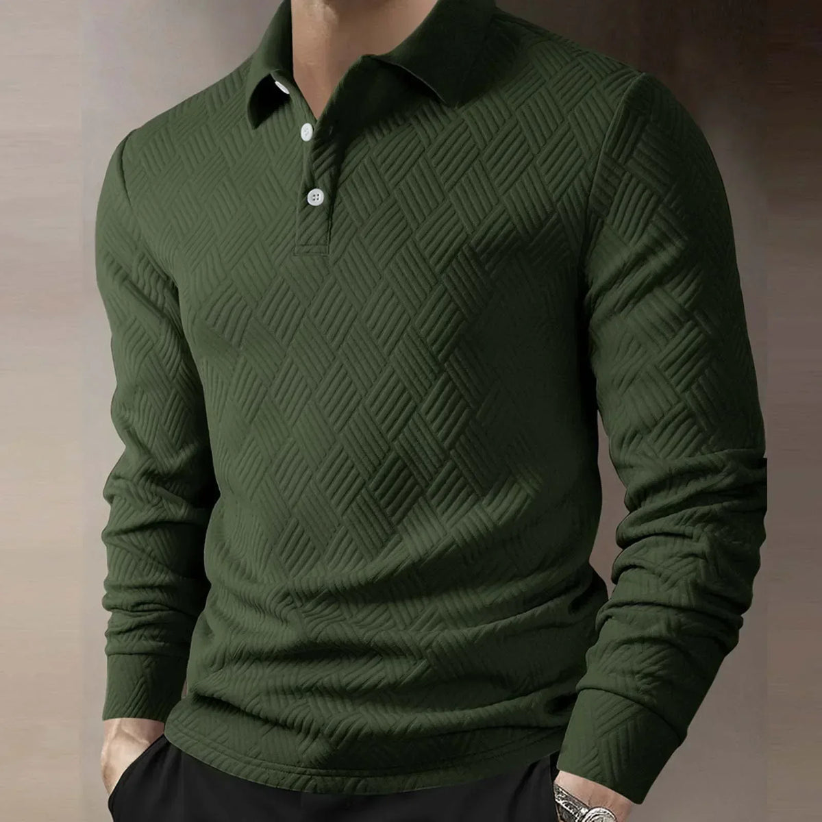 Men's Long Sleeve Textured Knit Polo