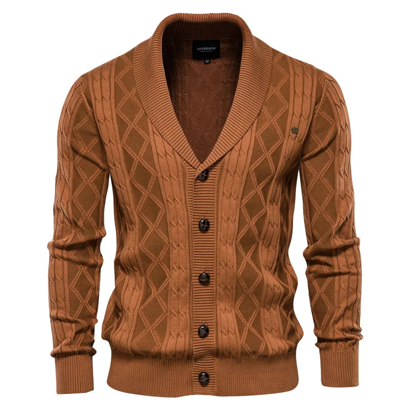 Men's Cable Knit Shawl Collar Cardigan