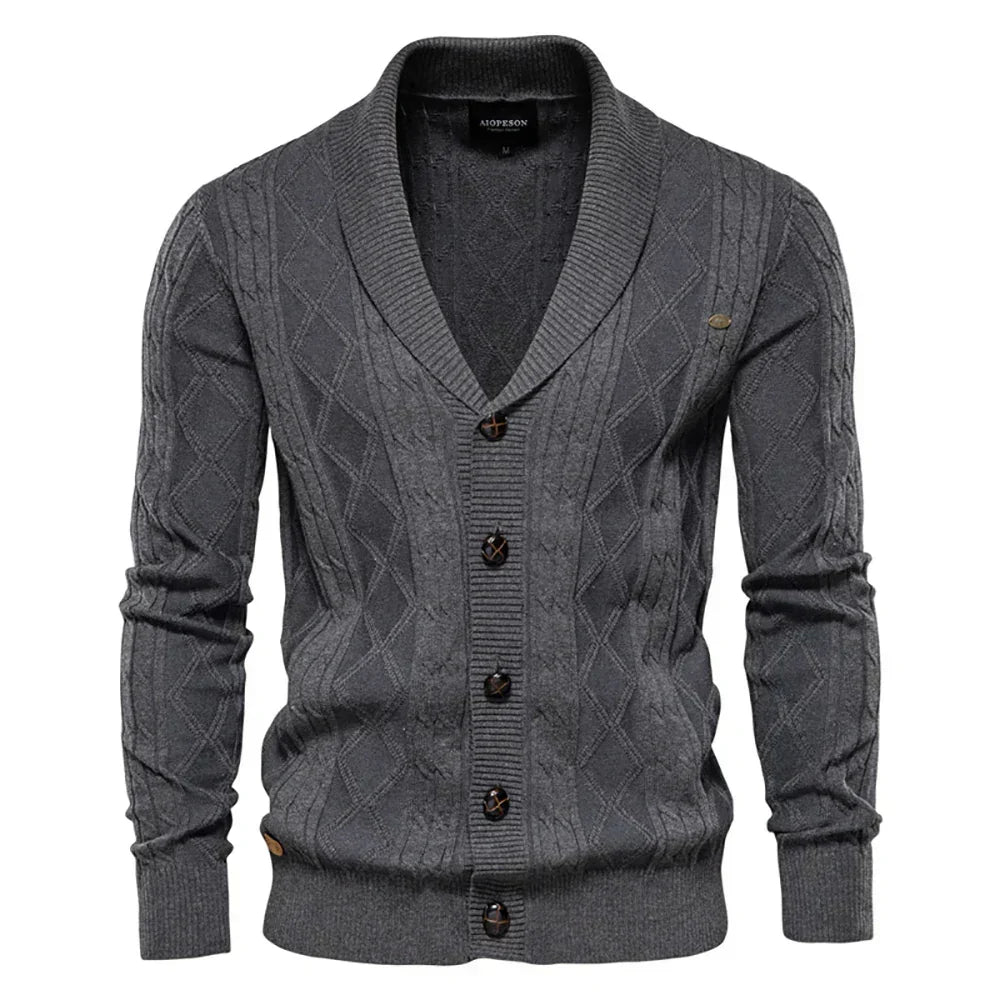 Men's Cable Knit Shawl Collar Cardigan