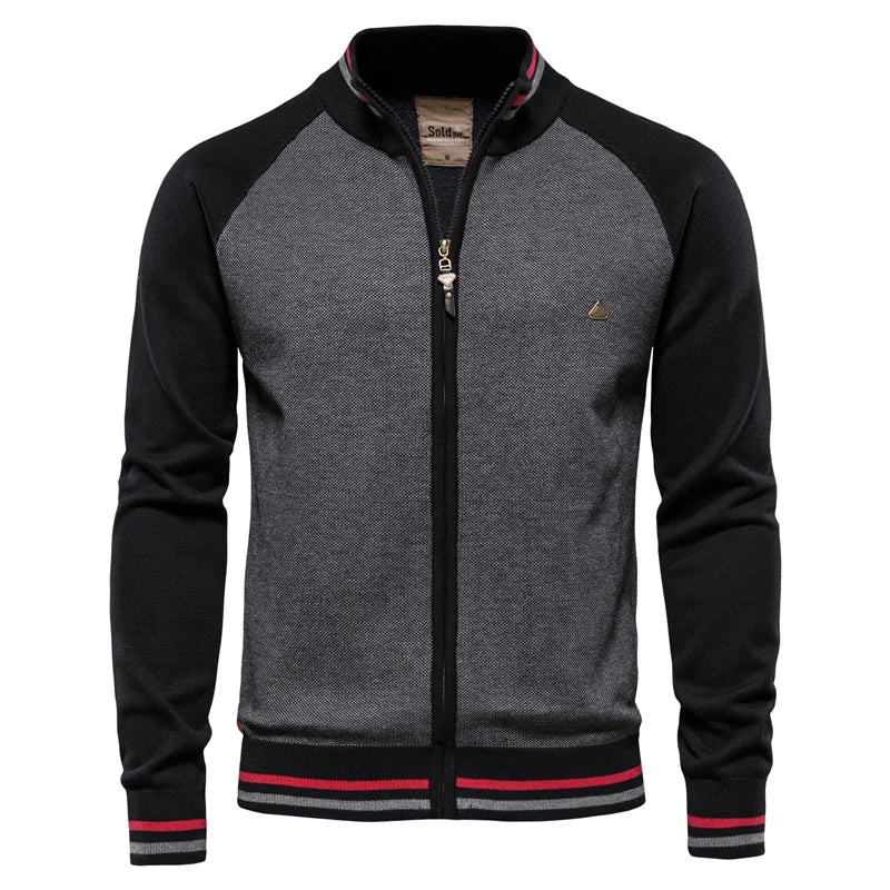 Men's Ribbed Stand Collar Cardigan