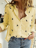 Women's Bird Print Long-Sleeve Blouse