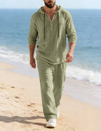 Men's Hooded Henley Lounge Set