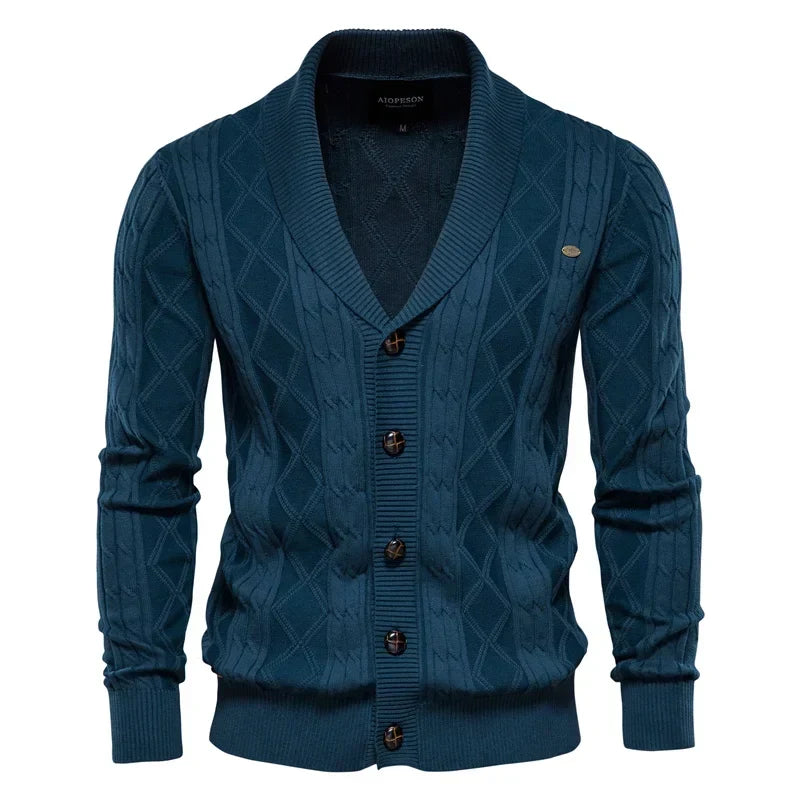 Men's Cable Knit Shawl Collar Cardigan