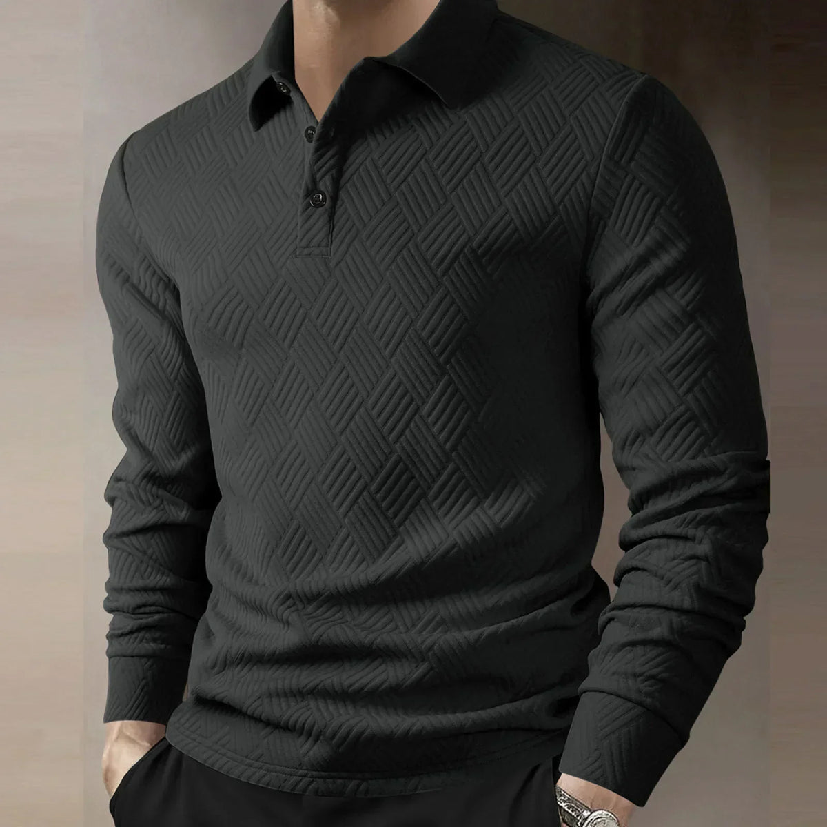 Men's Long Sleeve Textured Knit Polo