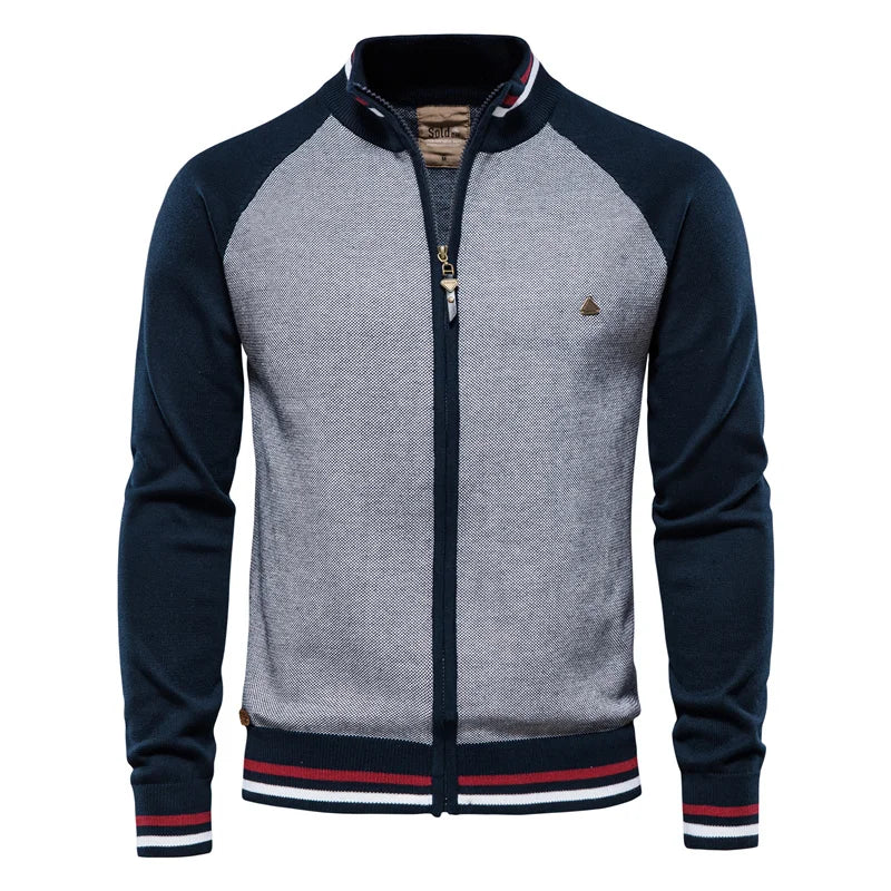 Men's Ribbed Stand Collar Cardigan
