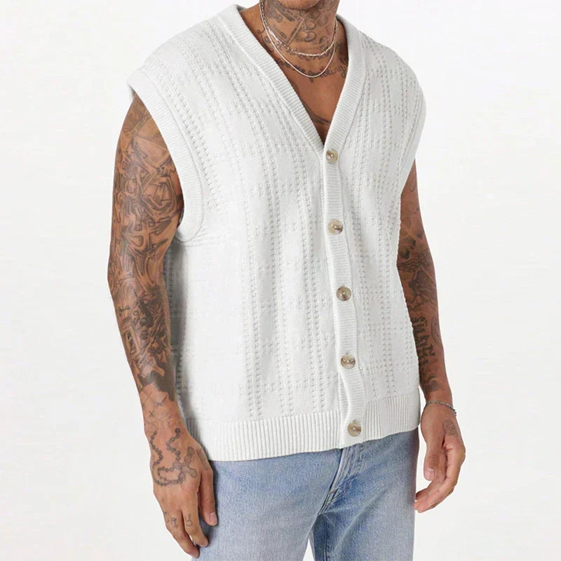 Men's Textured Button Knit Vest