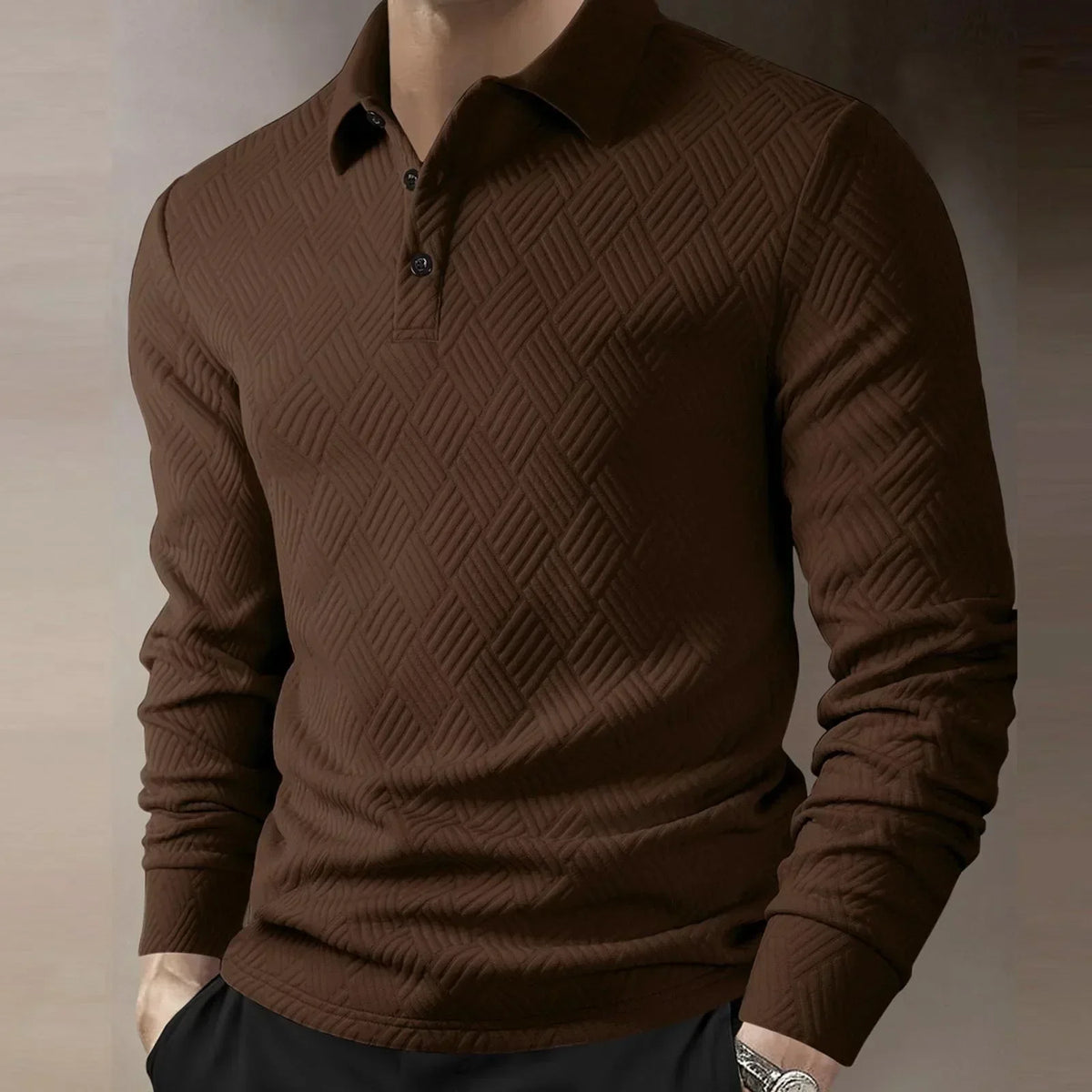 Men's Long Sleeve Textured Knit Polo