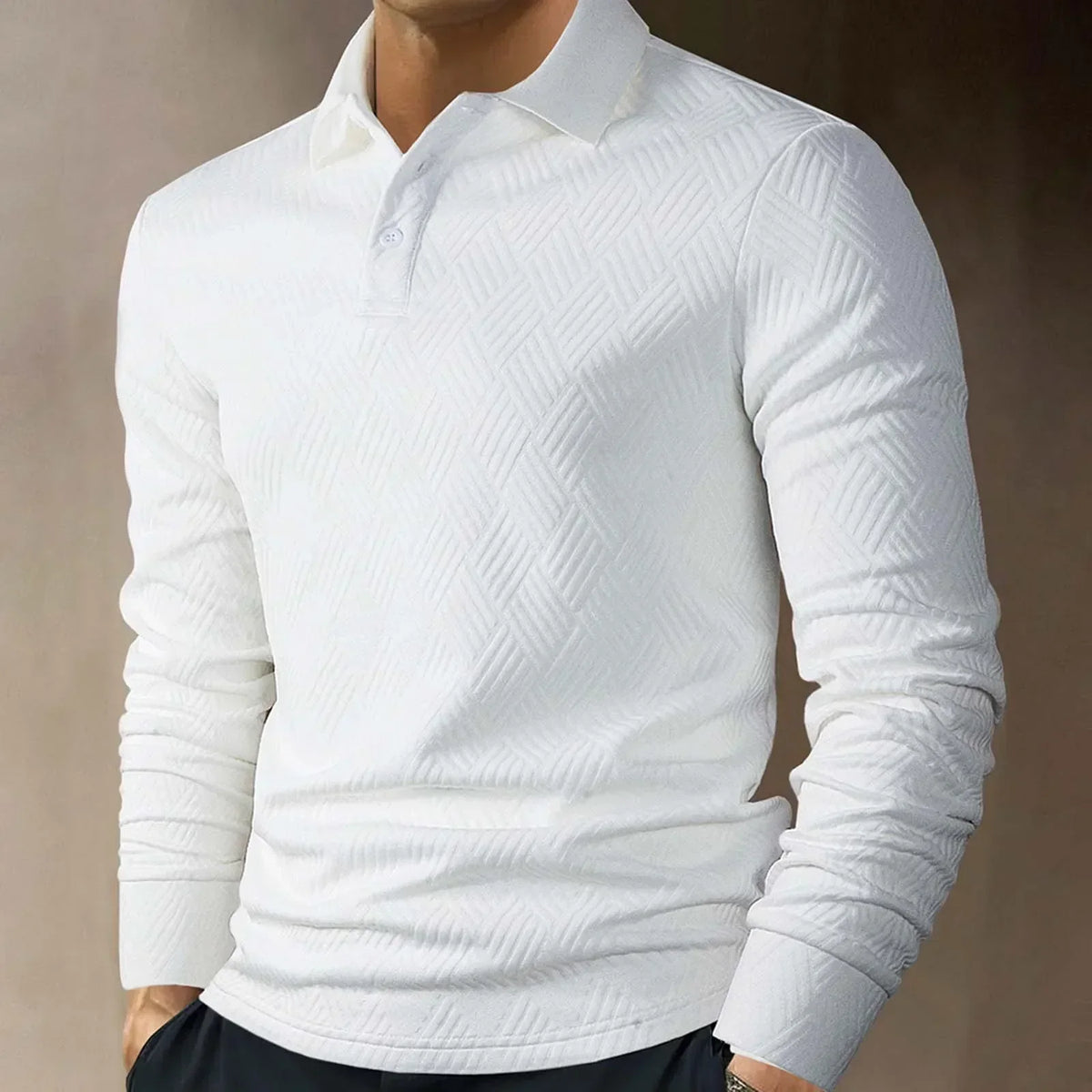 Men's Long Sleeve Textured Knit Polo