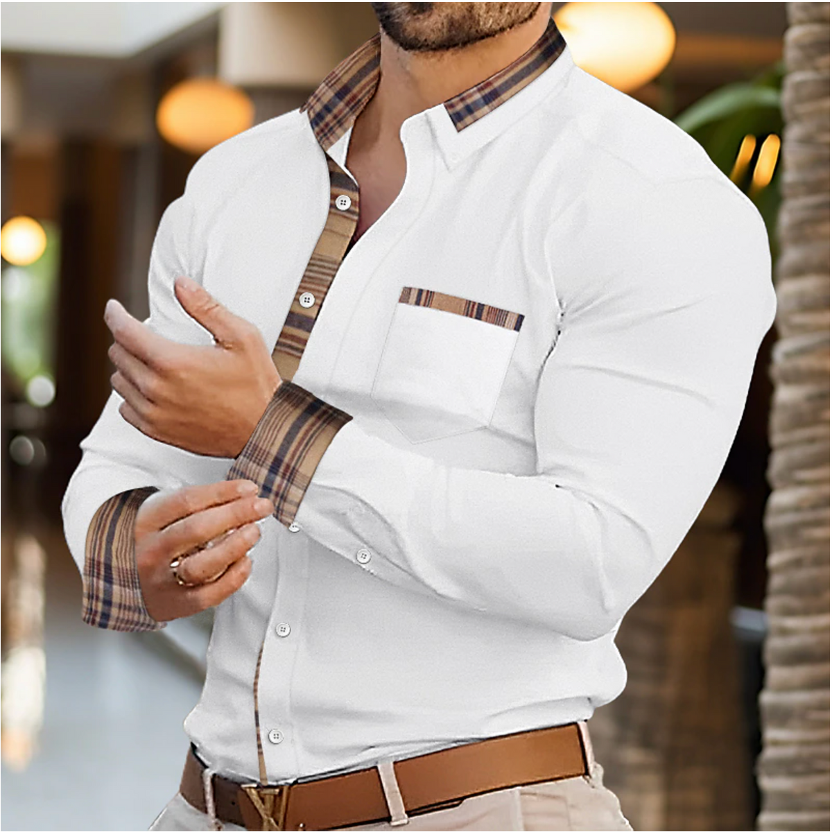 Men's Contrast Trim Long Sleeve Shirt