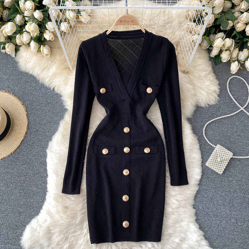 Women's V-Neck Knitted Midi Dress