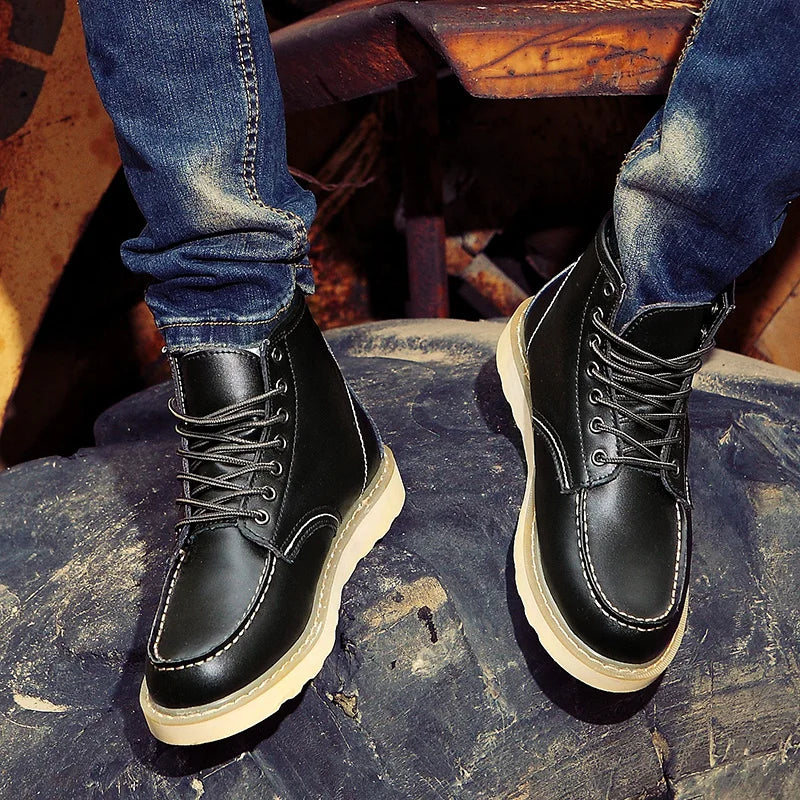 Men's Chunky Sole Leather Work Boots