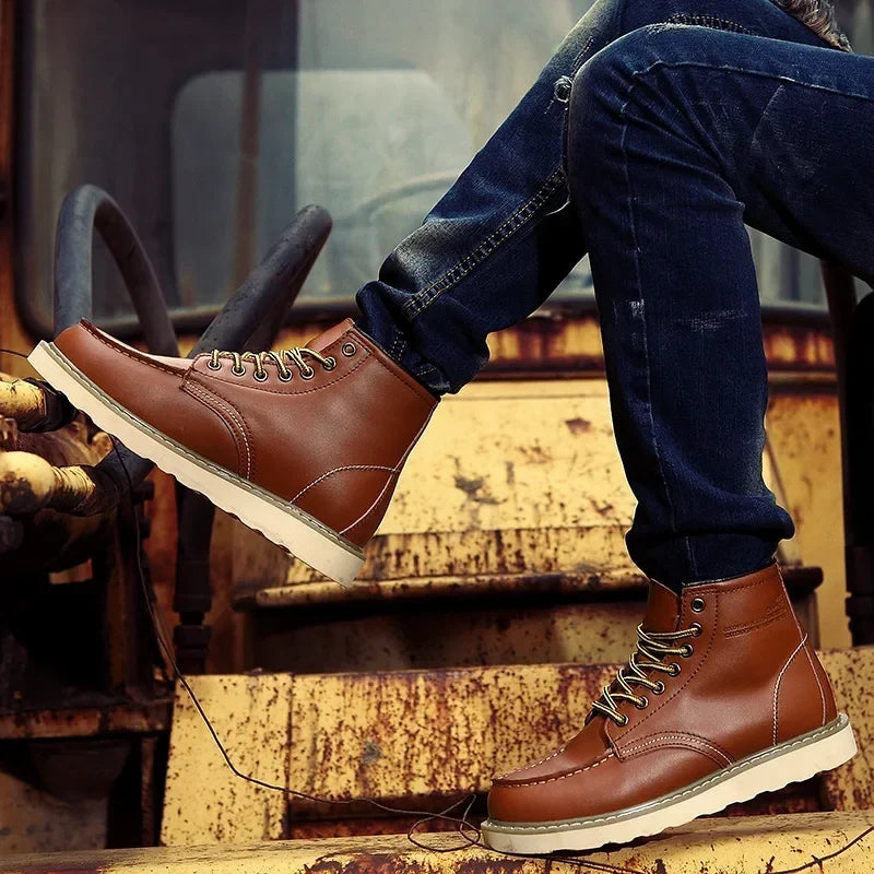 Men's Chunky Sole Leather Work Boots