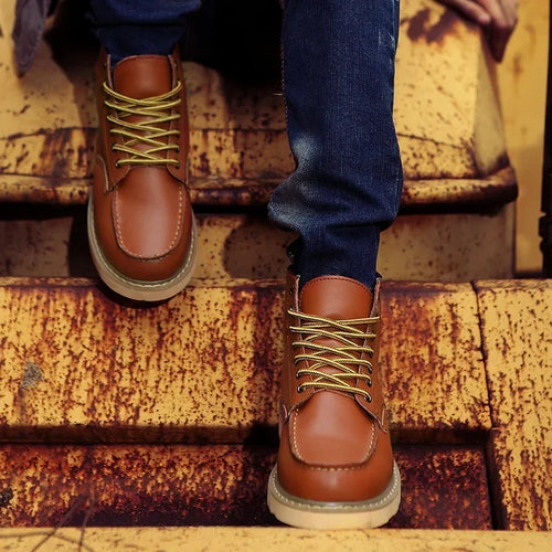 Men's Chunky Sole Leather Work Boots